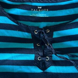 Talbots Teal and Navy Lace-Up Top